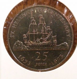 1973 St.  Helena 25 Pence,  Tercentenary Km 5 Extra Fine Coin - Gorgeous photo