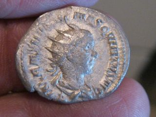 Hostilian Silver Antoninianus 251 A.  D,  Mars Adv.  Holding Spear & Shield photo