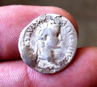 831 - Indalo - Tiberius.  Ar Denarius Tribute Penny.  Lugdunum.  Very Scarce photo