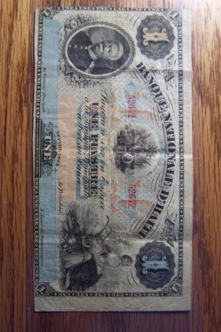 Haiti Pick - 70,  1 Piastre Note 1875,  A Very Scarce Note In Pleasing photo