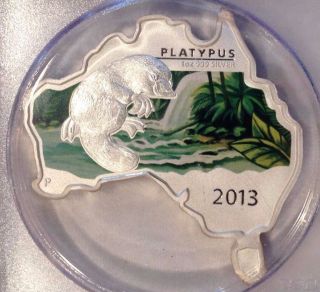 2013 Pcgs Ms70 First Strike Platypus Australia Map Seies 1oz Fine Silver Dollar photo