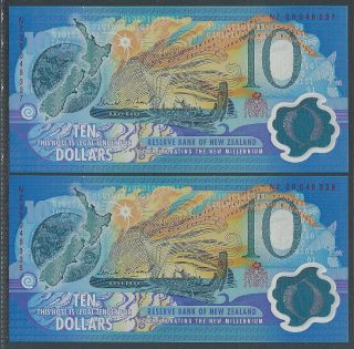Zealand 2000 $10 X 2 Commemorative Note For The Millennium Unc photo