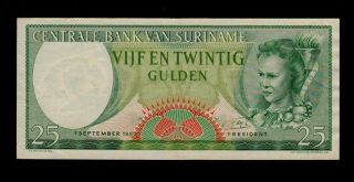 Suriname 25 Gulden 1963 Rt Pick 122 Vf,  Banknote. photo