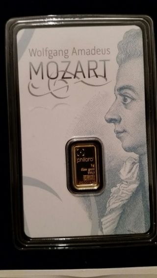 Philoro 1 Gram Gold Bar Rare Wolfgang Amadeus Mozart photo
