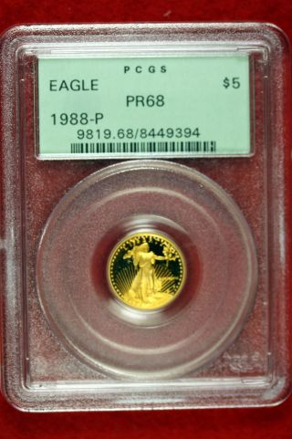 1988 1/10 Ounce.  999 Fine Gold American Eagle Pcgs Pr68 photo