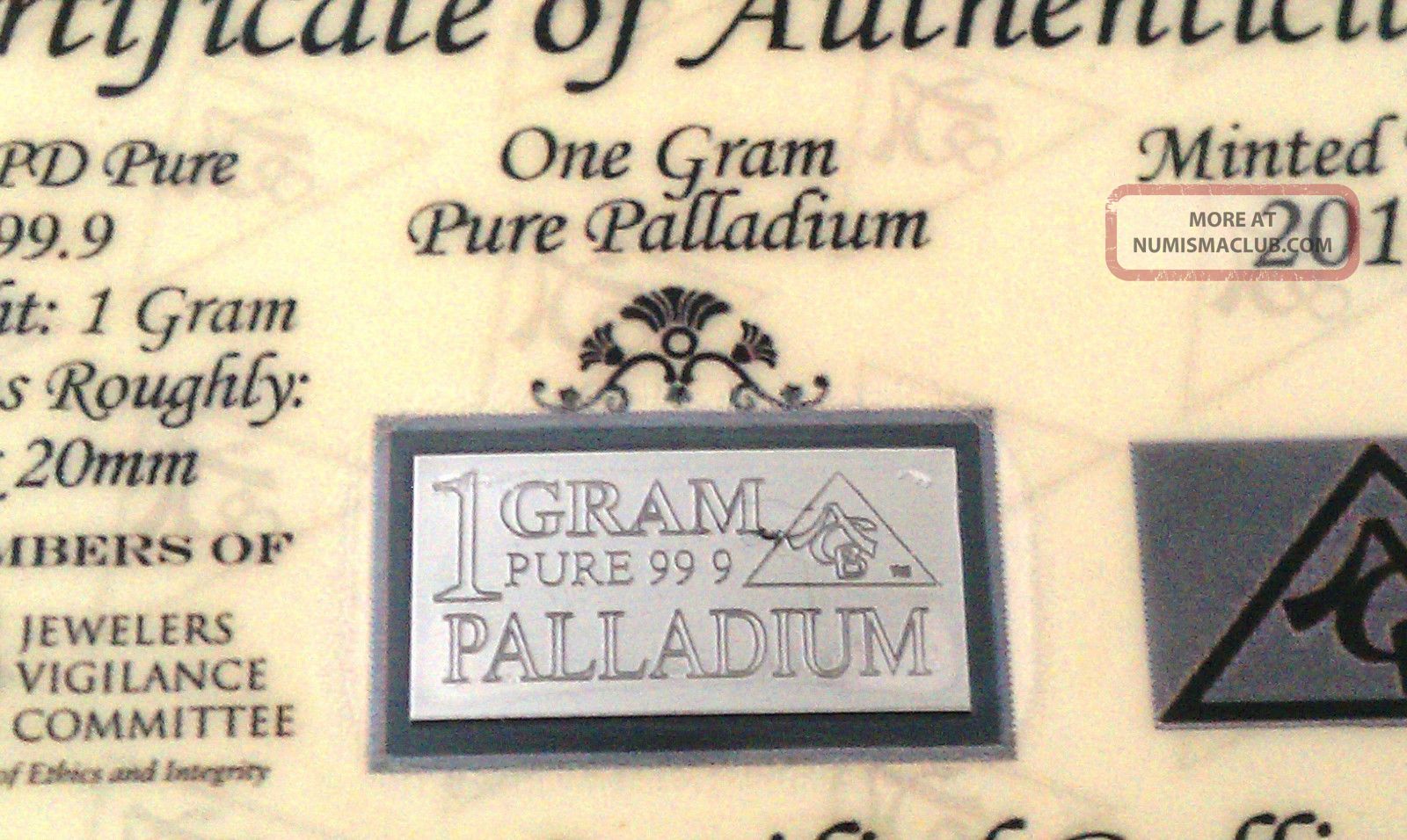 Acb Palladium Pd 1 Gram Solid Bullion Minted Bar 99.  9 Fine With Certificate Bullion photo