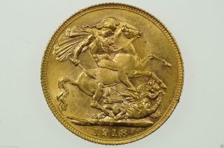 1918 P Gold Full Sovereign George V In Very Fine Plus photo