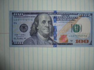 Series 2009a $100 Bill - Unique Serial Number 27777277 photo