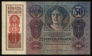 V799 Austria Hungary 50 Kronen 1914 P 46 Banknote Österreich Aunc photo