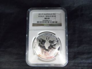 The Perth 2011p Australian Dollar Koala Berlin Bear Ngc Ms 69 Coin photo