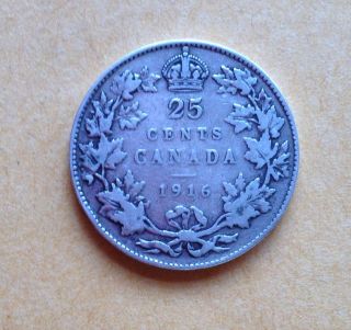 1916 Canada 25 Cents Silver Quarter No Tax King George V Silver photo