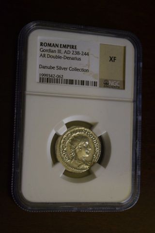 Roman Empire Coin - Gordian Iii - Ad 238 - 244 - Ar Denarius Ngc Slabbed Xf photo