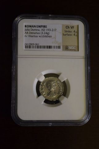 Roman Empire Coin - Julia Domna - Ad 193 - 217 - Ar Denarius Ngc Slabbed 3.  24 Gm photo