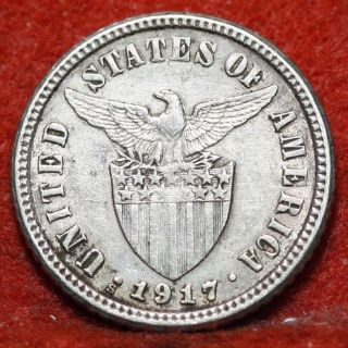 Circulated 1917 - S Philippines 10 Centavos Silver Km 169 Foreign Coin S/h photo