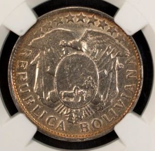 1904 Pts Mm Bolivia 50 Centavos Ngc Au 55 Silver photo