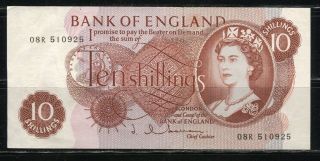 Paper Money England 1960s 10 Shillings Bank Of,  Xf, photo