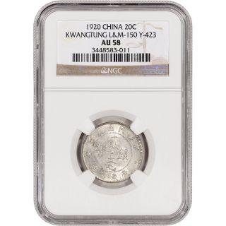 1920 China Kwangtung Silver 20 Cents - Ngc Au58 photo
