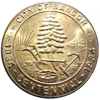 1934 Maine Medal - City Of Bangor Centennial Token - Whitehead - Hoag,  30s,  Unc photo