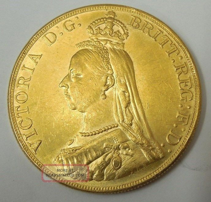 1887 Five Pound 22 Carat Gold Sovereign Coin 5 Queen Victoria Jubilee Head