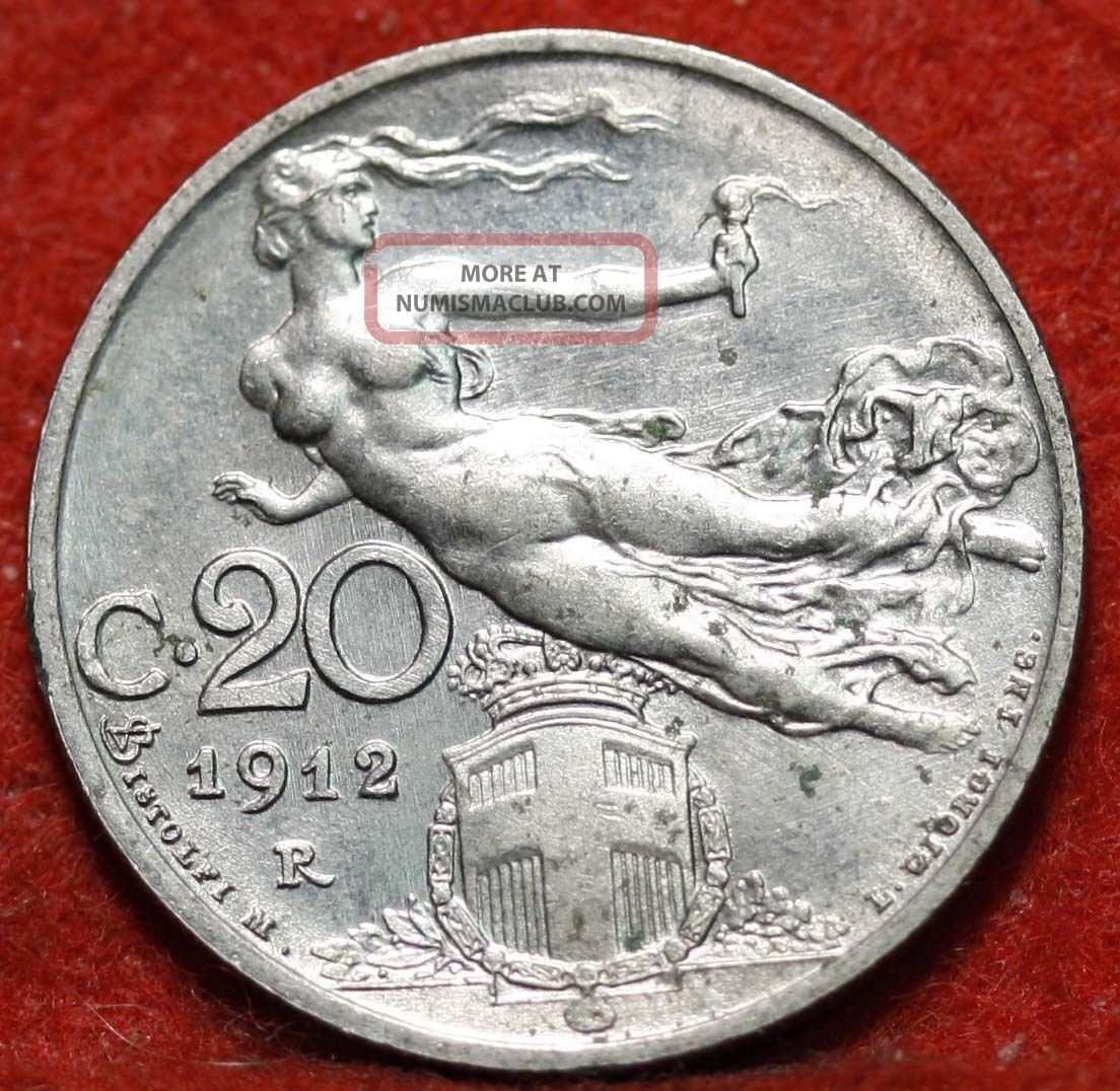 Uncirculated 1912 Italy 20 Centesimi Foreign Coin S H