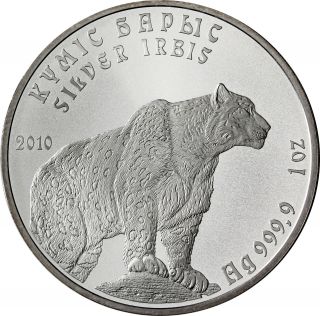1 Oz Silver Coin: Silver Irbis - Snow Leopard Kazakhstan 1 Tenge 2010 photo