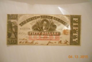 1863 $50 The State Of North Carolina Note - Civil War Era Cu Serial 25 photo