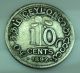 1892 Victoria Queen 10 Cents Sri Lanka (ceylon) Silver Coin Asia photo 1
