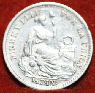 Circulated 1897 Peru 1/2 Din Silver Foreign Coin S/h photo