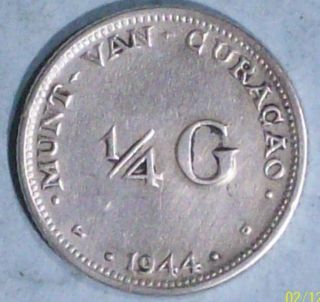 Curacao 1/4 Gulden 1944 D Very Fine/extra Fine Silver Coin photo