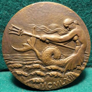 Mythology Mermaid W/ Trident - Alfeite Armoury 75mm 1962 Bronze Medal By M Norte photo