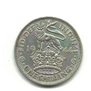 Great Britain Uk 1944 One Shilling Silver Unc Coin Km 853 photo