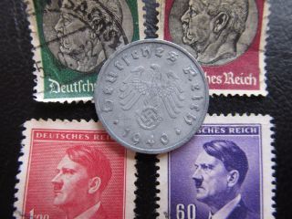 10 Reichspfennig 1940 F Coin,  Nazi Stamps.  Km 101.  Hitler,  Hindenb.  Wwii.  No P3 photo