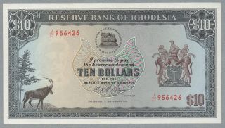 10 Dollars Rhodesia Banknote,  03 - 12 - 1975,  Pick 33 - B photo