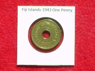 Fiji Islands Republic - 1943 One Penny,  Brass,  Circulated,  Ungraded,  Uncertified. photo