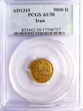 Ah1315 - 1896 - 5000 Dinars - Half Toman - Muzaffar Al - Din Shah,  Gold Coin photo