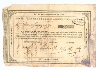 Billete/confederacion Argentina/decreto De 30 De Septiembre De 1859/50 Pesos photo