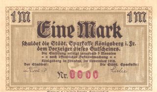 Germany: Konigsberg Im Fr.  1 Mark Munster/specimen C.  Unc. photo
