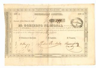 Billete/confederacion Argentina/decreto De 10 De Mayo De 1859/100 Pesos photo
