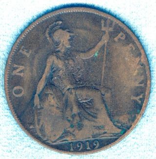 1919 King George V,  Uk/great Britian Bronze Circulated Large Penny photo