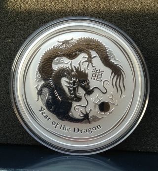 2012 Australian Lunar 2 Oz.  Year Of The Dragon.  999 Fine Silver photo