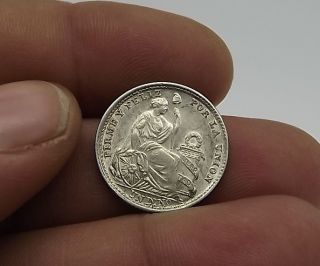 Peru Coin - 1 Din Dino 1916 Fg Lima 9 Decimos Fino Silver Coin T - 79 photo
