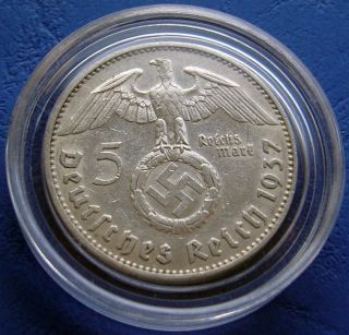 5 Reichsmark 1937 J Silver Coin Historical Ww2 Swastika Nazi Third Reich Eagle photo