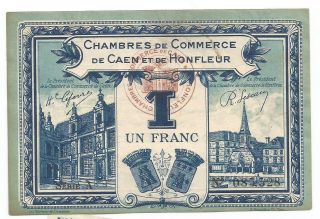 France - 1 Franc - Caen & Honfleur - 1920 - 1923.  Xf photo