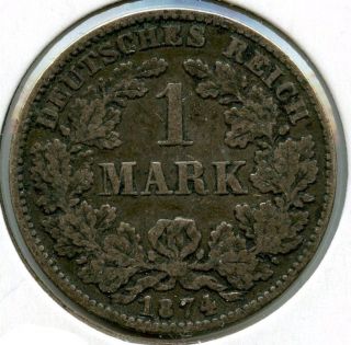 Germany 1874 - H Silver Coin - 1 Mark - Deutsches Reich - Wfc Kz532 photo