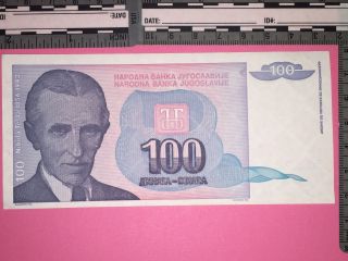 Yugoslavia,  100 Dinara,  1994,  P - 139,  Unc/au Banknote.  Tesla photo