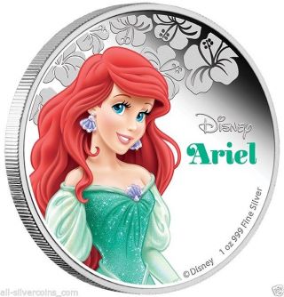 Niue 2015 Disney Princess - Ariel - The Little Mermaid 1 Oz Silver Proof Coin photo