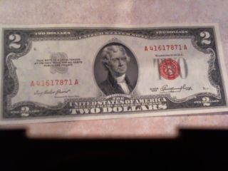 1953 $2 Two Dollar Red Seal Note Bill photo