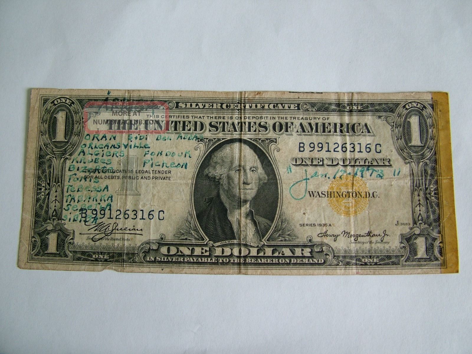 1935 - A $1 United States (north Africa) Emergency Issue Silver Certificate - Wwii Small Size Notes photo
