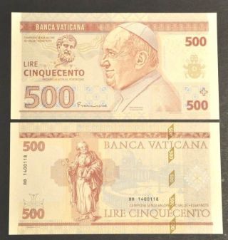 Vatican 500 Lire 2014 Papa Fracis Banknote 2014 photo