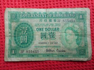 Goverment Of Hong Kong One Dollar,  July 1957,  Circulated, photo